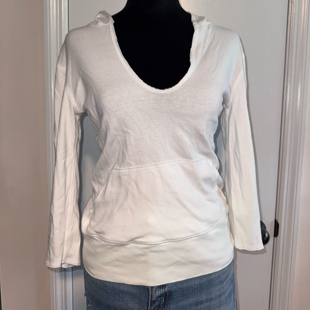 Polo Jeans Co. Women's Y2K White V-Neck Hoodie Top